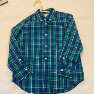 Boys Christmas blue plaid button down 6-7